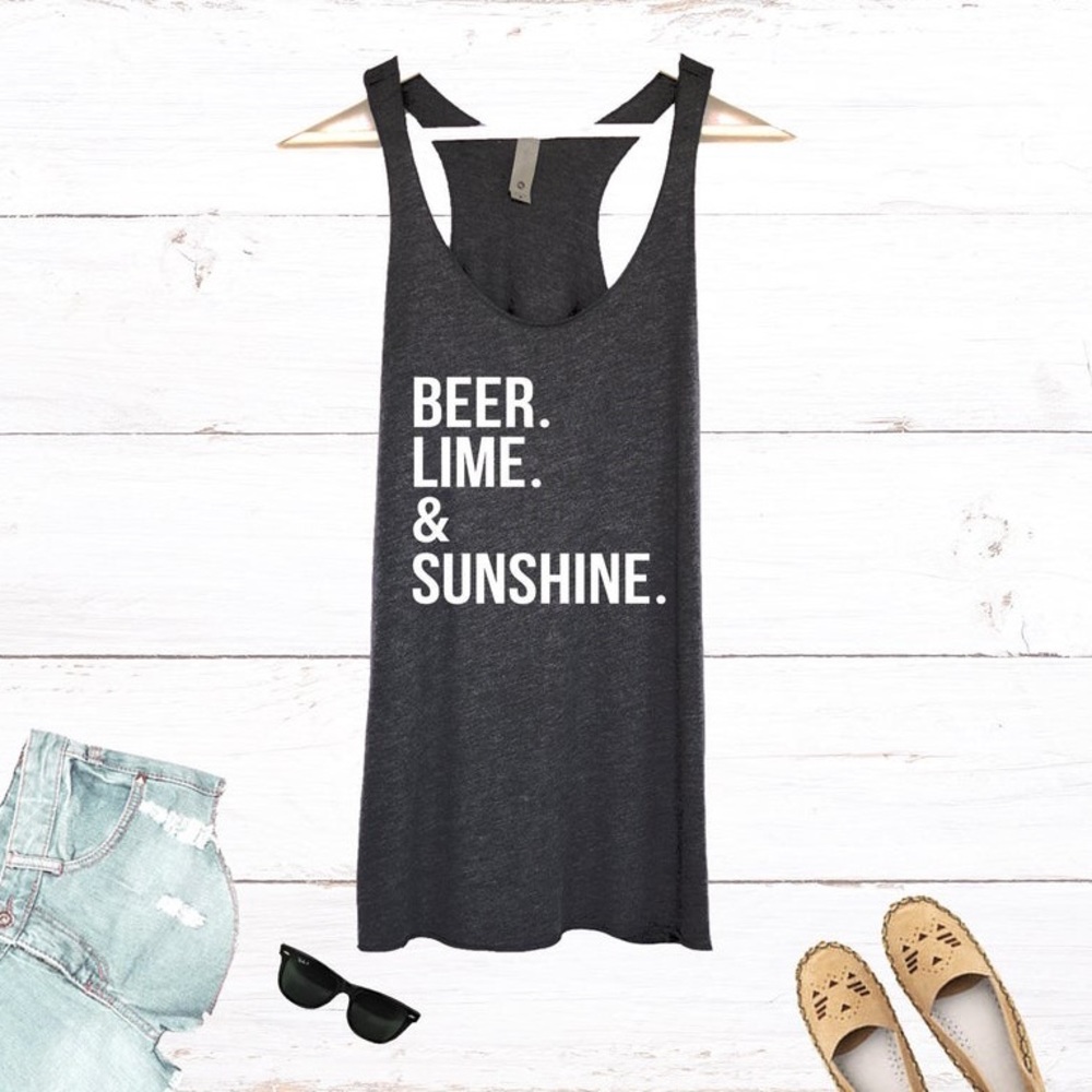 SUNSHINE, BEER, & LIME VINTAGE STYLE TANK TOP